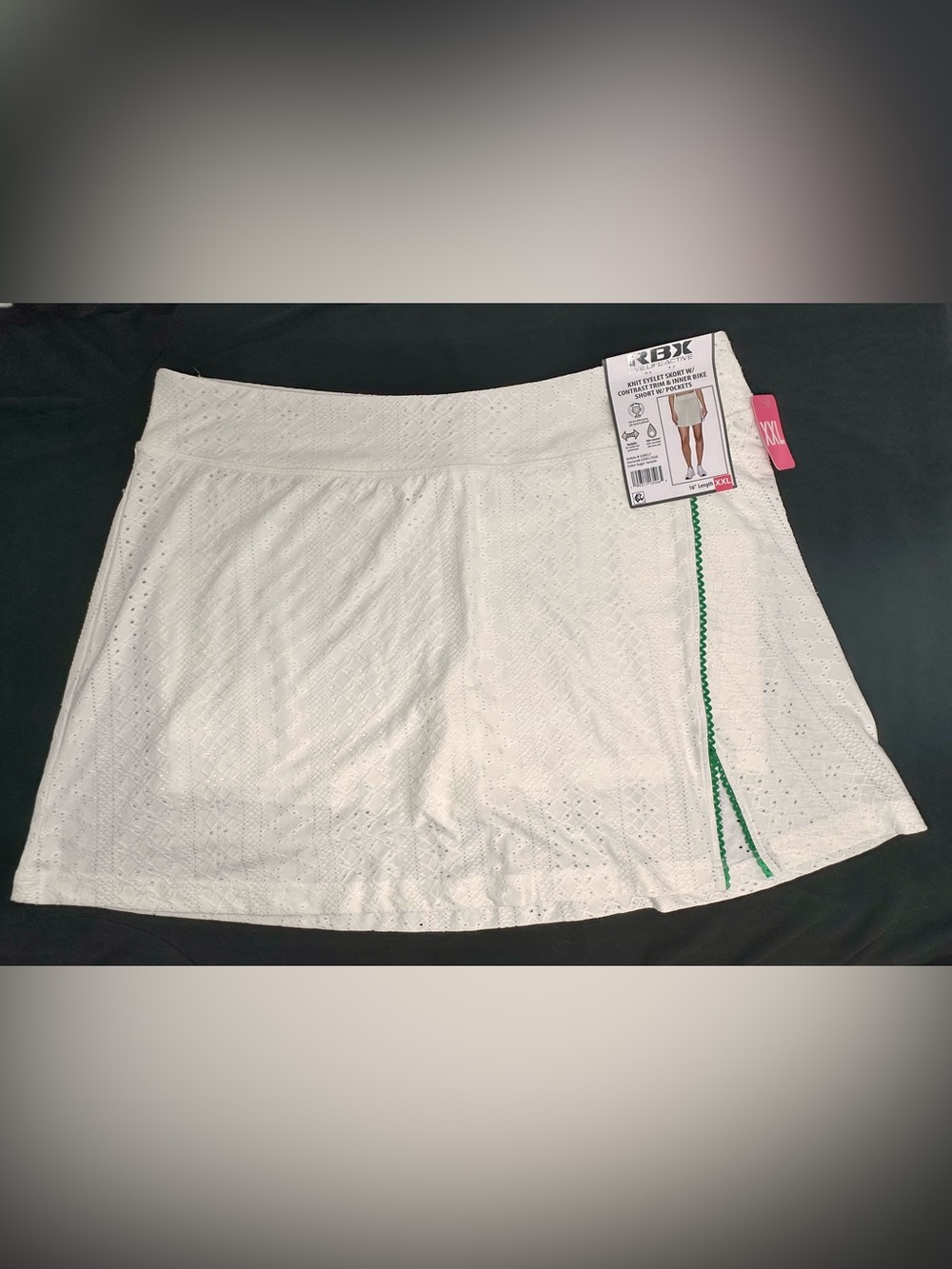 RBX White Knit Eyelet Skort, Split Side with Green Trim size XXLarge NWT